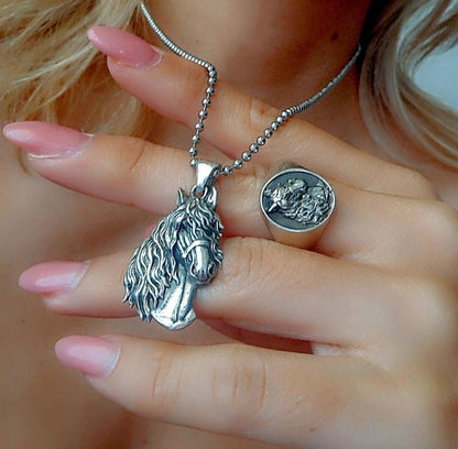 Handmade Gothic Sterling Silver Horse Pendant: Animal Lover Gift
