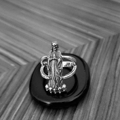 Handmade Santa Muerte Ring: Gothic 925 Silver Skull Ring