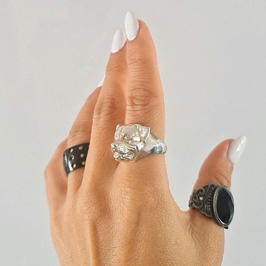 Handmade Rottweiler Ring: Detailed 925 Sterling Silver Dog Jewelry