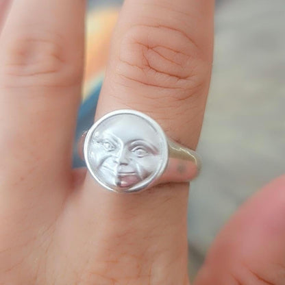 Handmade Sterling Silver Full Moon Face Ring: Celestial Jewelry