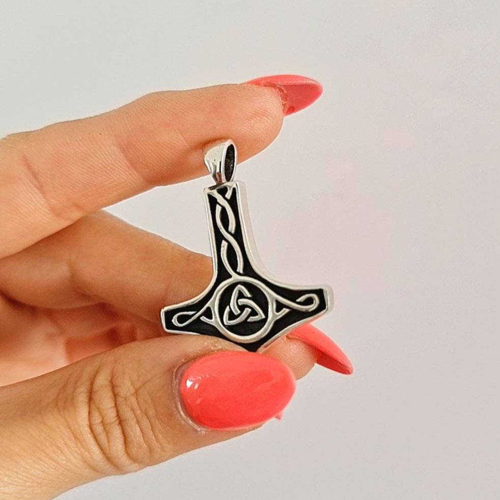 Sterling Silver Thors Hammer Necklace: Handmade Mjolnir Pendant