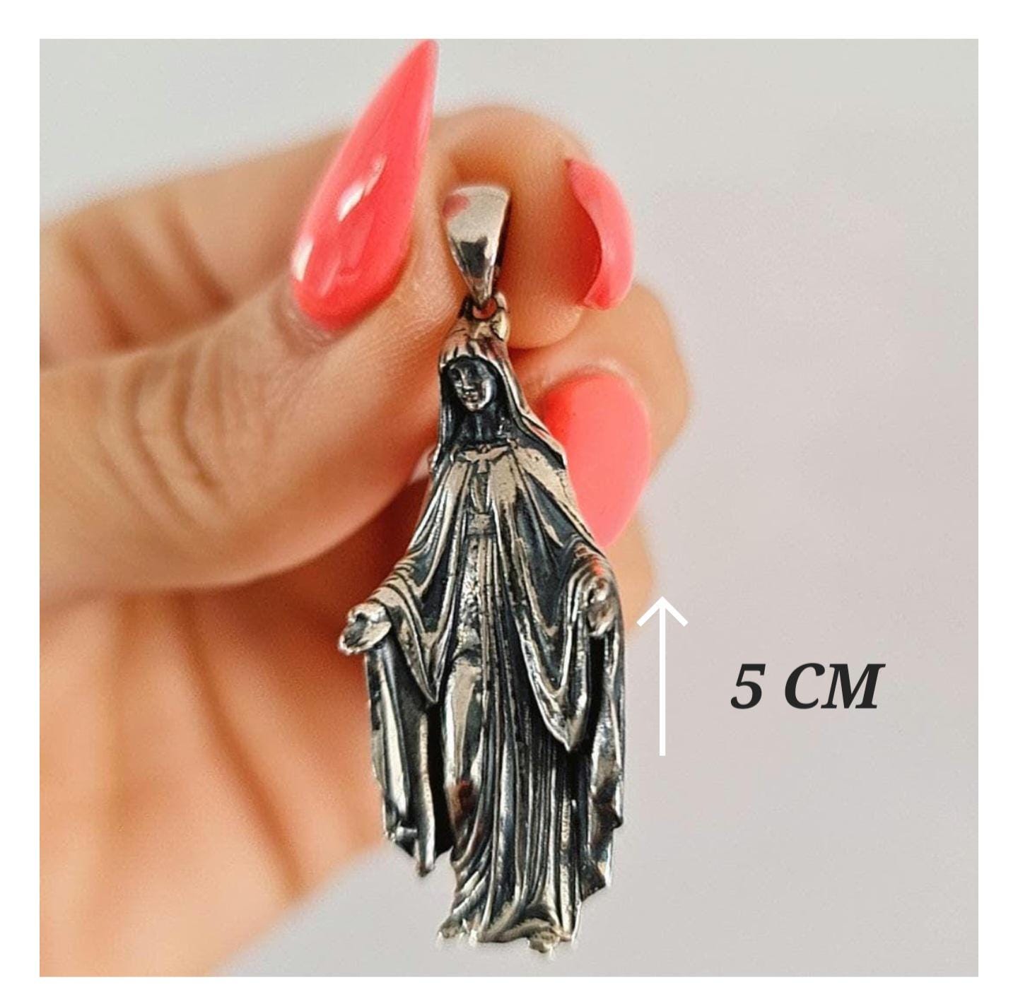 Sterling Silver Virgin Mary Necklace: Religious Protection Pendant