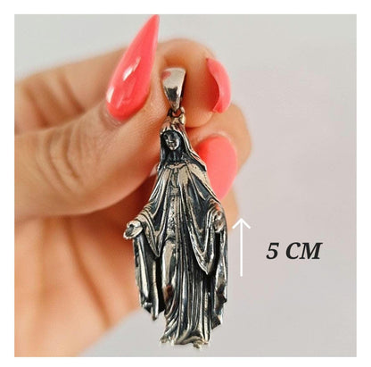 Sterling Silver Virgin Mary Necklace: Religious Protection Pendant