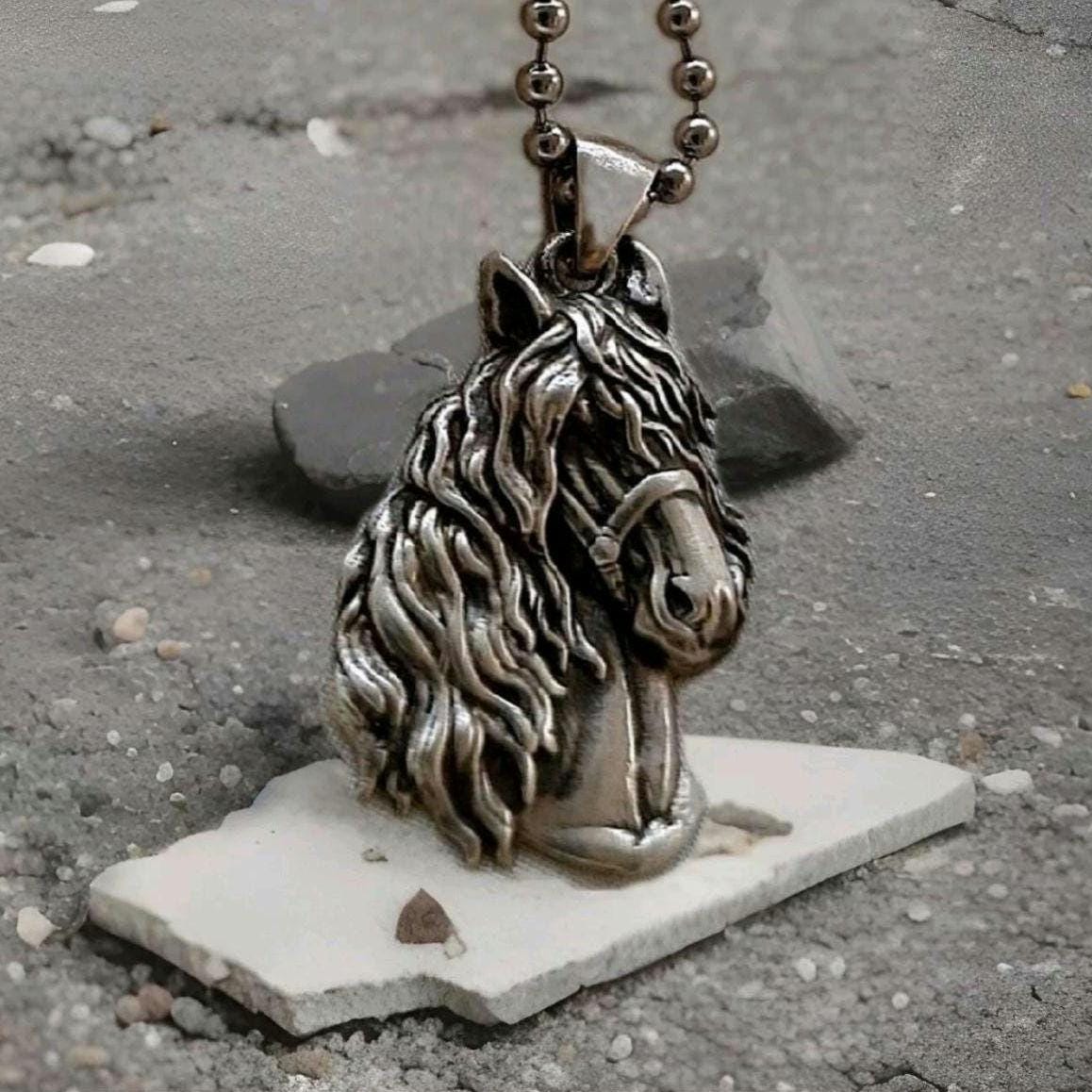 Handmade Gothic Sterling Silver Horse Pendant: Animal Lover Gift