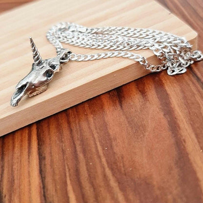 Unicorn Skull Pendant – Sterling Silver  – Mythical Skeleton Jewelry – Enchanted Animal  – Gothic Fantasy Gift