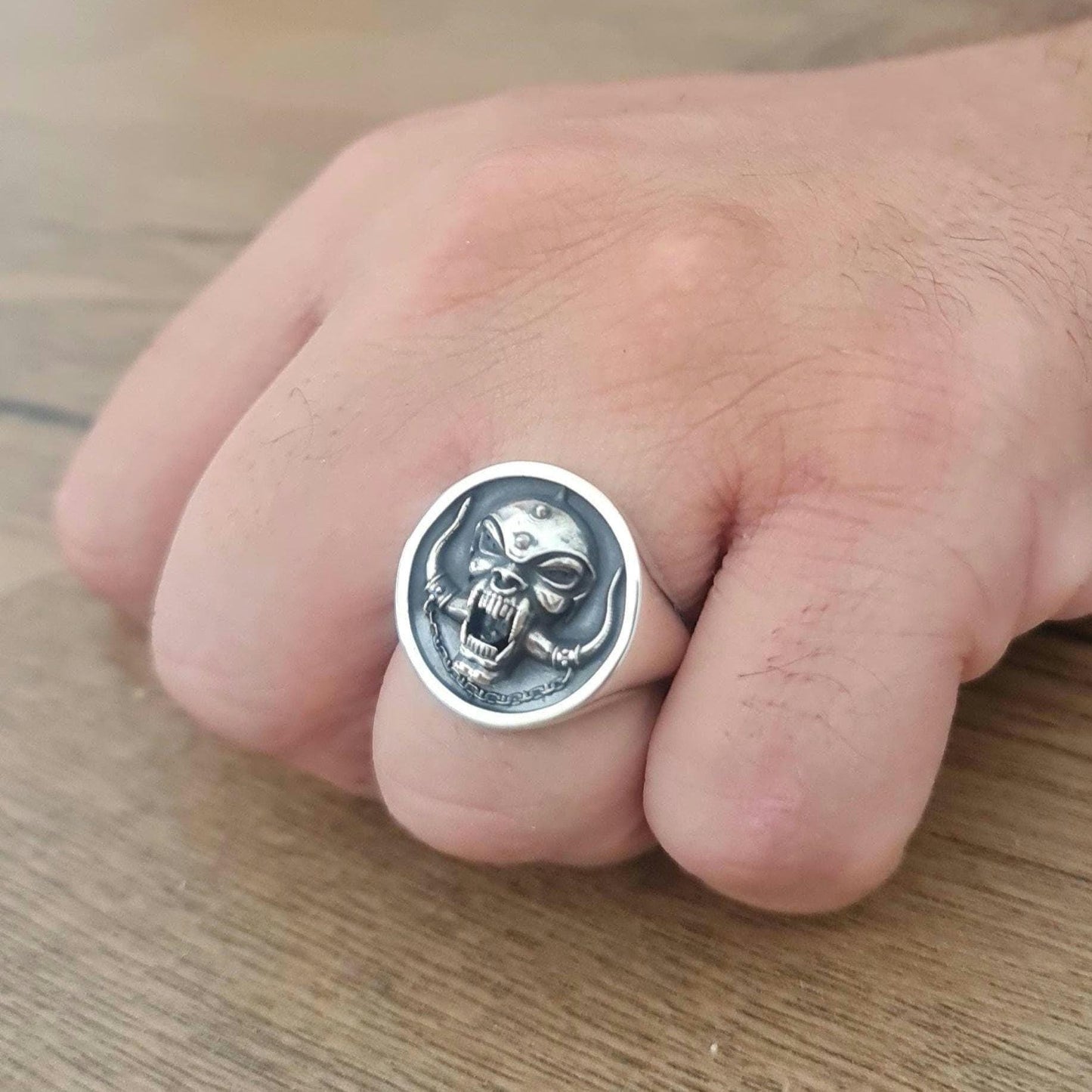 Motorhead Snaggletooth War Pig Ring-Solid 925 Silver-Heavy Duty Design for the Ultimate Rockstar