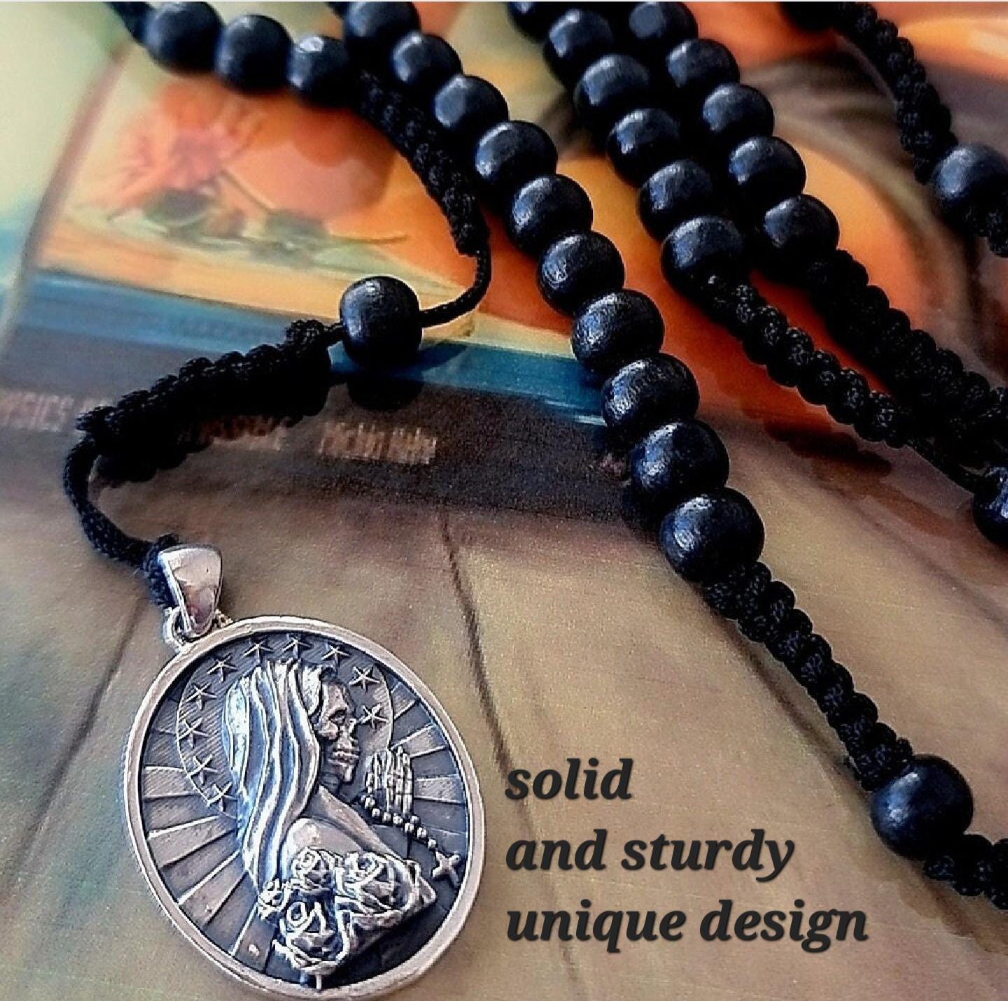 Handmade Santa Muerte Rosary Necklace: 925 Silver Praying Pendant