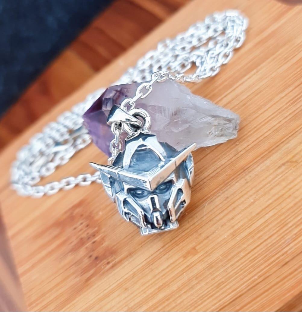 Sterling Silver Japanese Anime Robot Pendant - Oxidized Finish