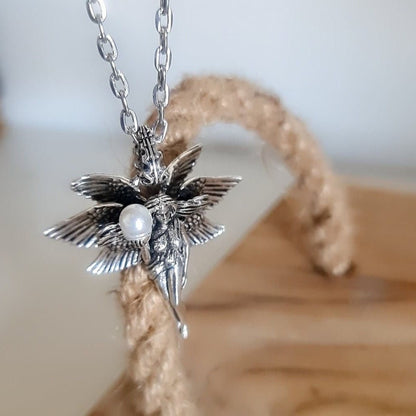 Retro Pearl Goddess Wing Angel Necklace  Unisex anime statement Necklace