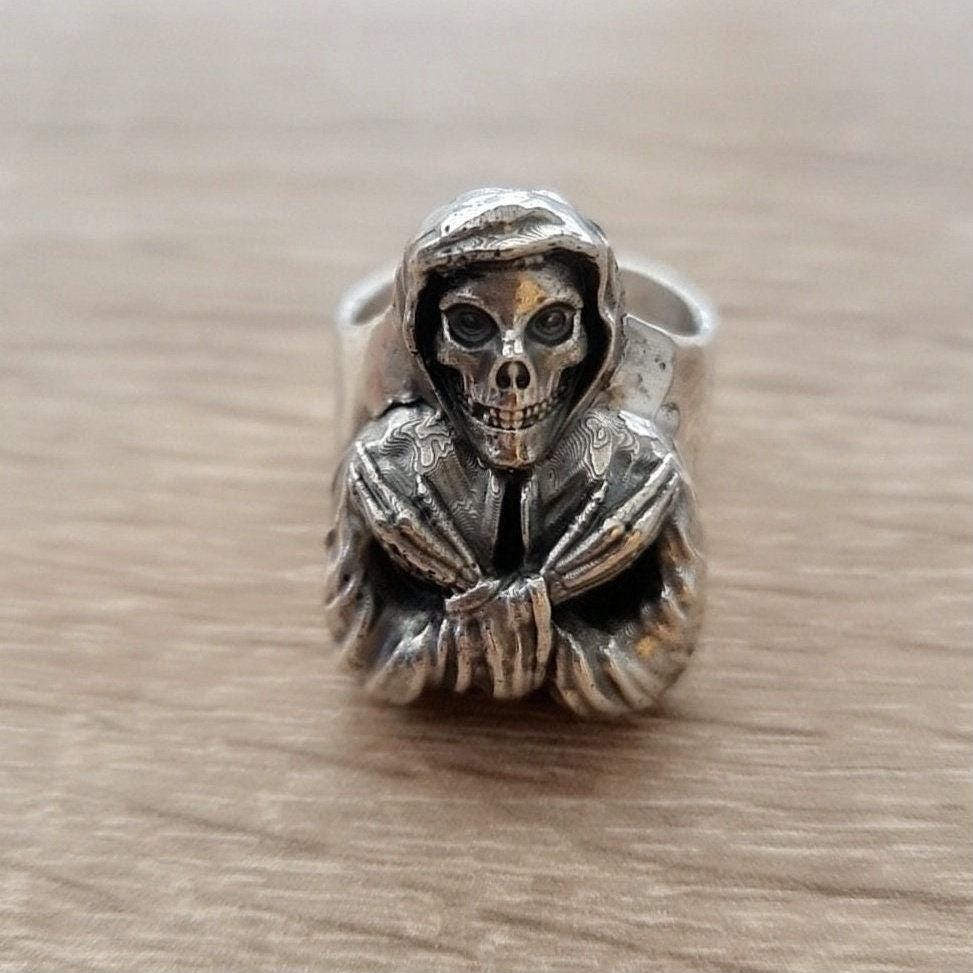 Handmade Punk Horror Skull Ring: 925 Sterling Silver Biker Ring