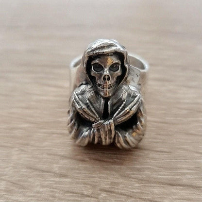 Handmade Punk Horror Skull Ring: 925 Sterling Silver Biker Ring