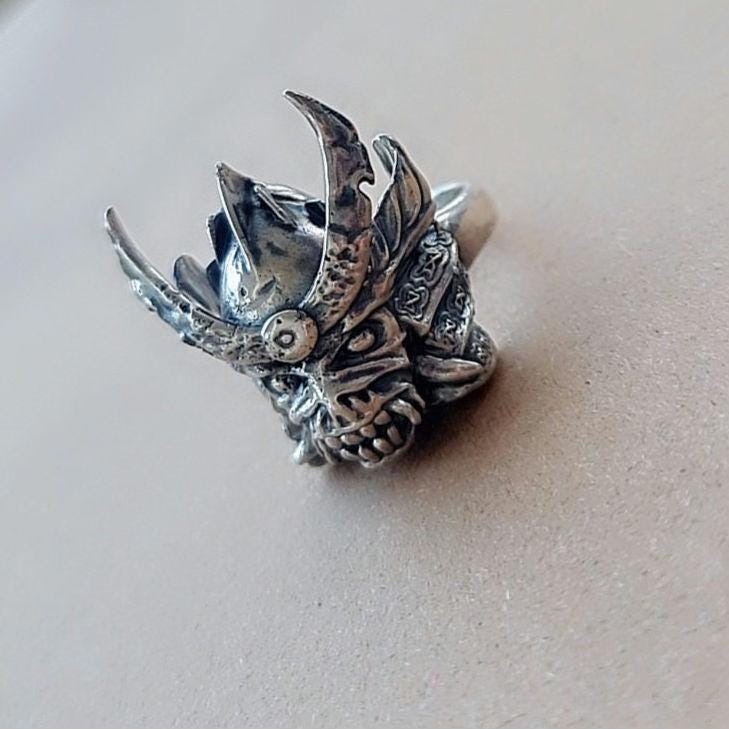 Handmade Sterling Silver Iron Maiden Senjutsu - Eddie Samurai Skull Ring - Japanese - Eddie Ring- Unique design - Rock Ring- Heavy metal Ring