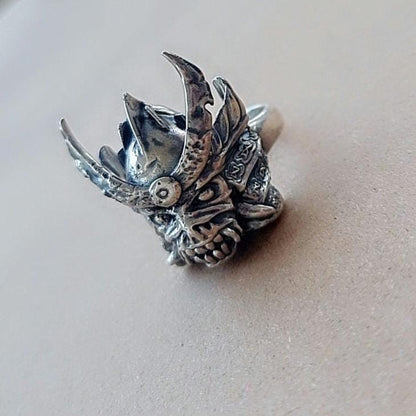 Handmade Sterling Silver Iron Maiden Senjutsu - Eddie Samurai Skull Ring - Japanese - Eddie Ring- Unique design - Rock Ring- Heavy metal Ring