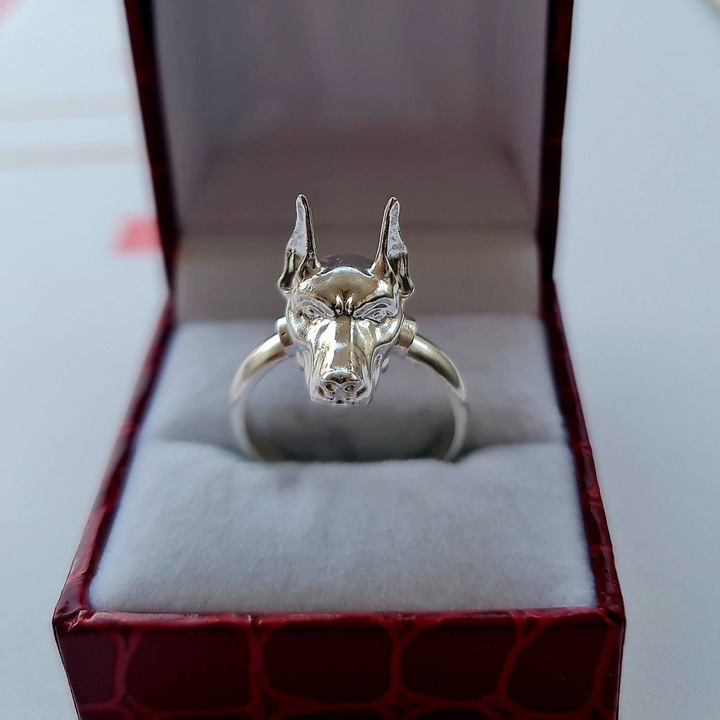 Handmade 925 Silver Doberman Pinscher Ring: Pet Lover Jewelry