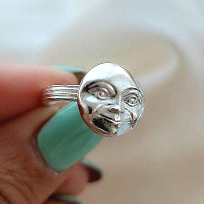 Handmade Sterling Silver Full Moon Face Ring: Celestial Jewelry