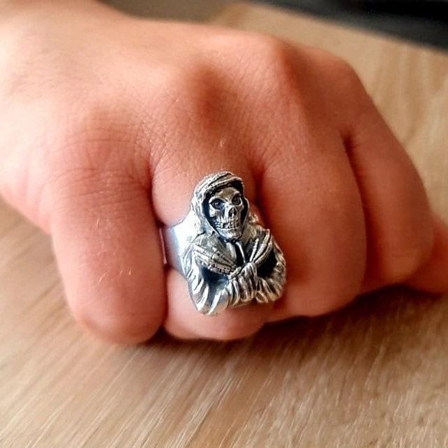 Handmade Punk Horror Skull Ring: 925 Sterling Silver Biker Ring