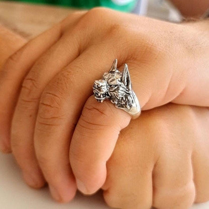 Handmade Sterling Silver Wolf Ring - Gothic Biker Jewelry