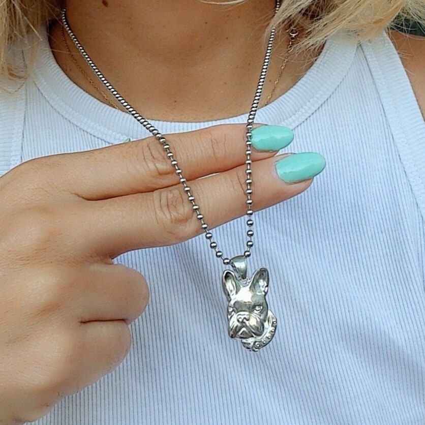 Handmade Sterling Silver French Bulldog Pendant: Minimalist Dog Necklace