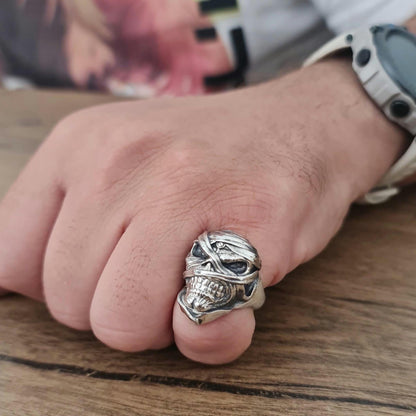 Iron Maiden Powerslave - Eddie Mummy Skull Ring – Egyptian Rock Jewelry – Unique Heavy Metal Statement Handmade Sterling Silver