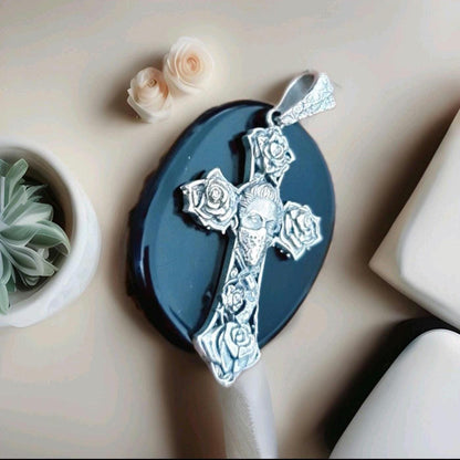 Handmade Sterling Silver Chicano Tattoo Cross Pendant