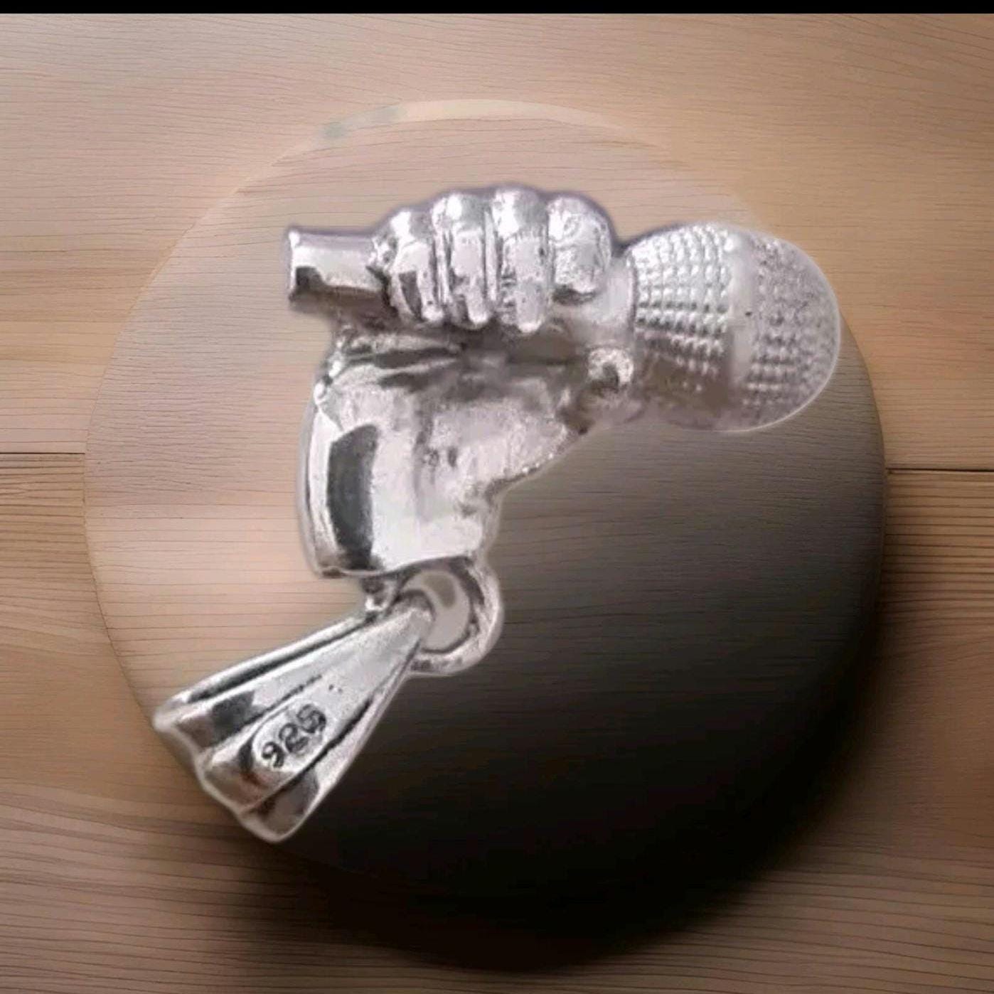 Handmade Sterling Silver Microphone Pendant: Art Deco Music Lover Gift