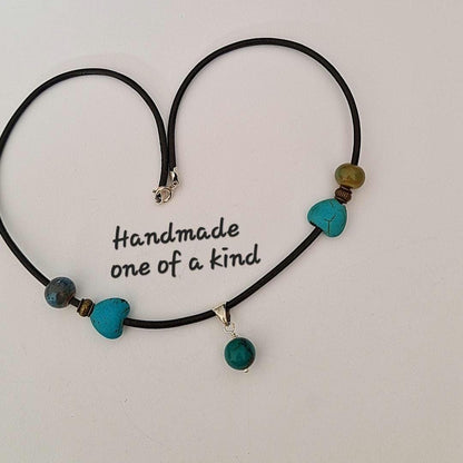 Genuine Turquoise Bead Necklace | 45 cm PU Cord with Silver Bail & Silver Clasp |December Birthstone
