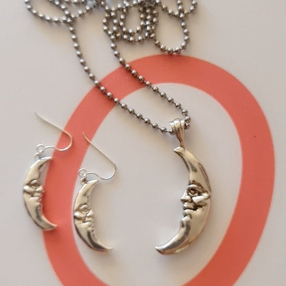 Crescent Moon Face Pendant  925 Sterling Silver - Unique Handcrafted