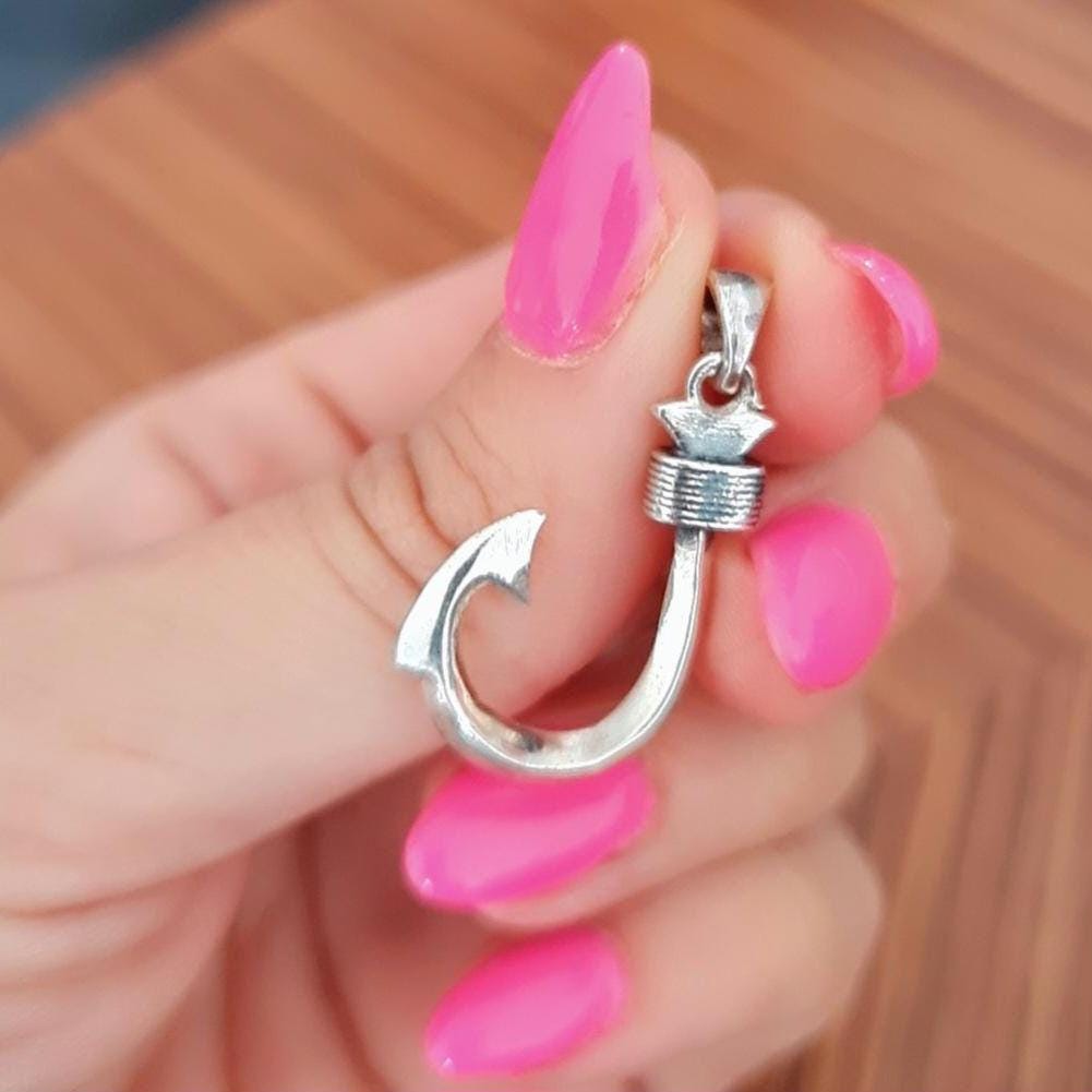 Sterling Silver Hawaiian Fish Hook Pendant: Makau Necklace Charm