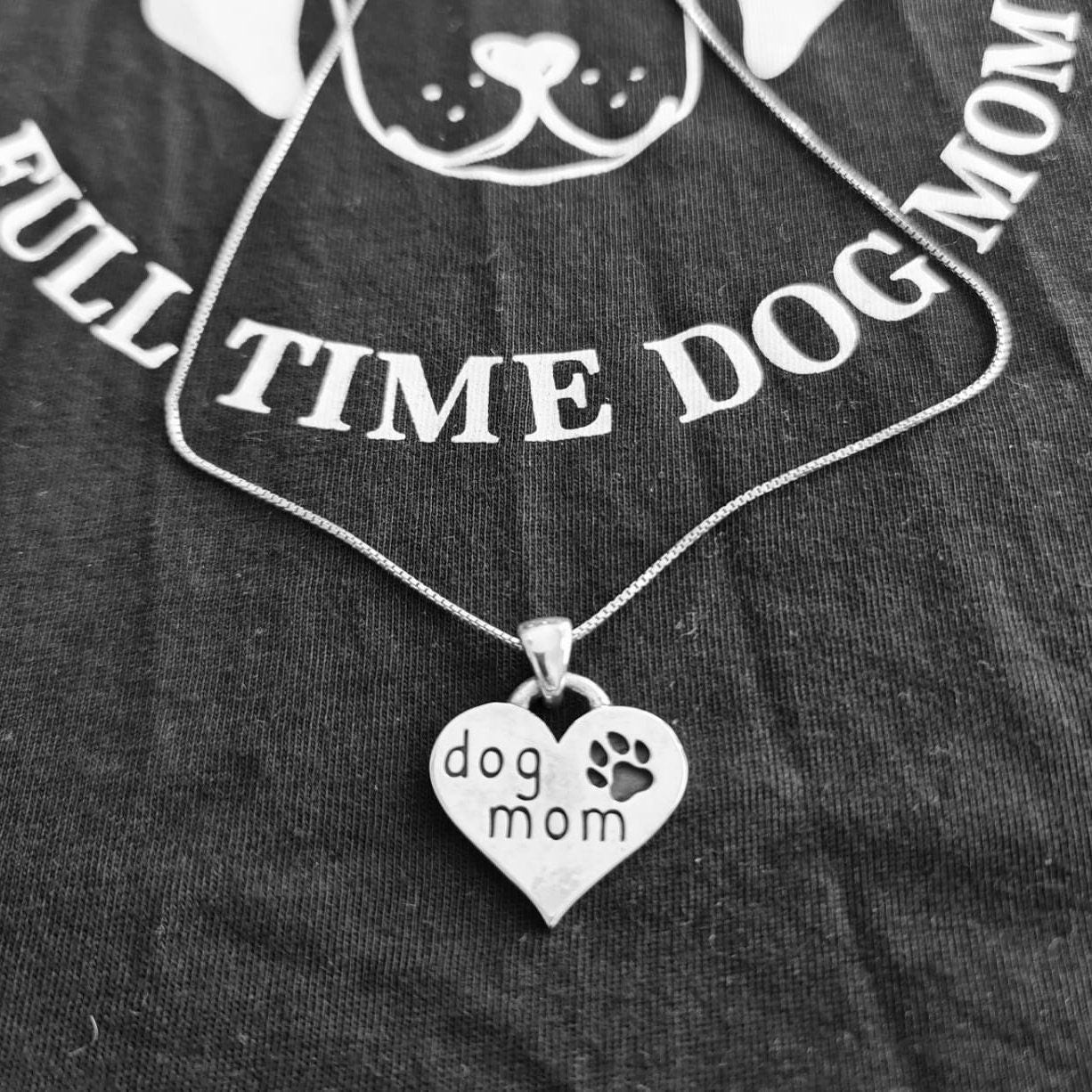 Handmade Sterling Silver Dog Mom Heart Pendant - Paw Engraving