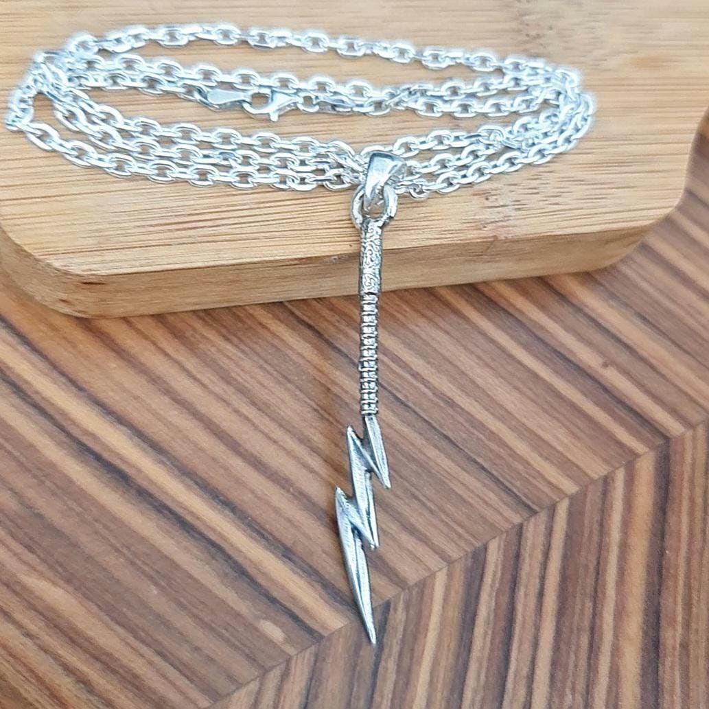 Sterling Silver Lightning Bolt Pendant: Mythical Thunder Flash Necklace