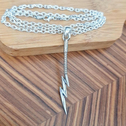Sterling Silver Lightning Bolt Pendant: Mythical Thunder Flash Necklace