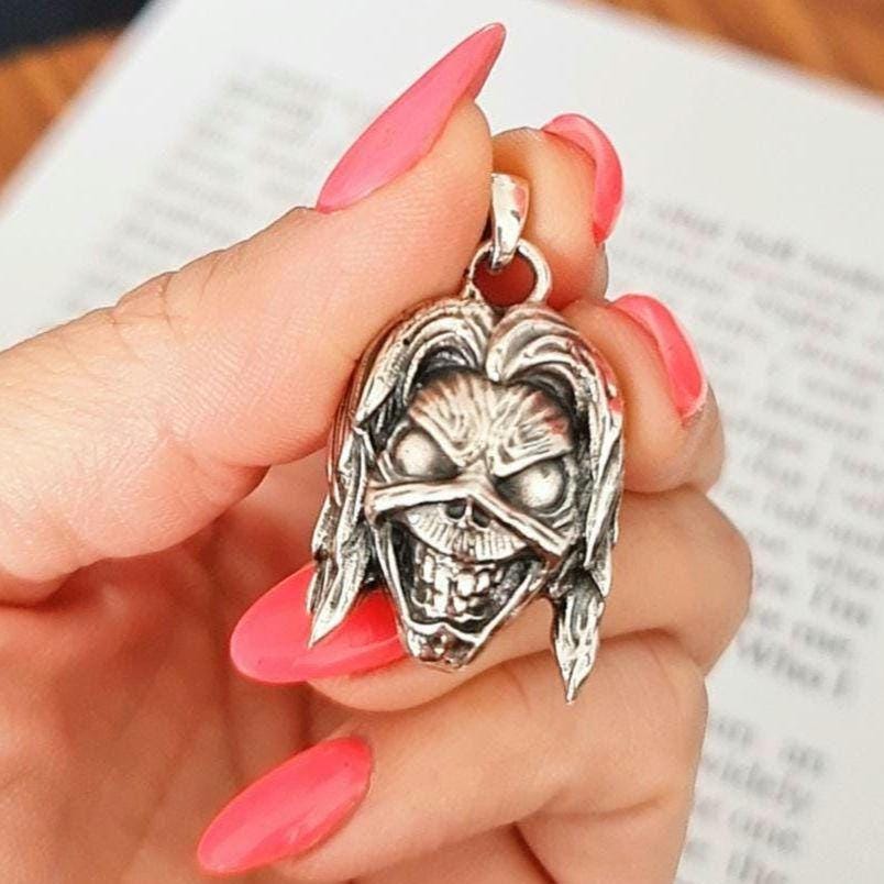 Iron Maiden Eddie Killers Pendant, Skull Pendant, Biker - Rock  - Heavy metal  statement charm Sterling silver