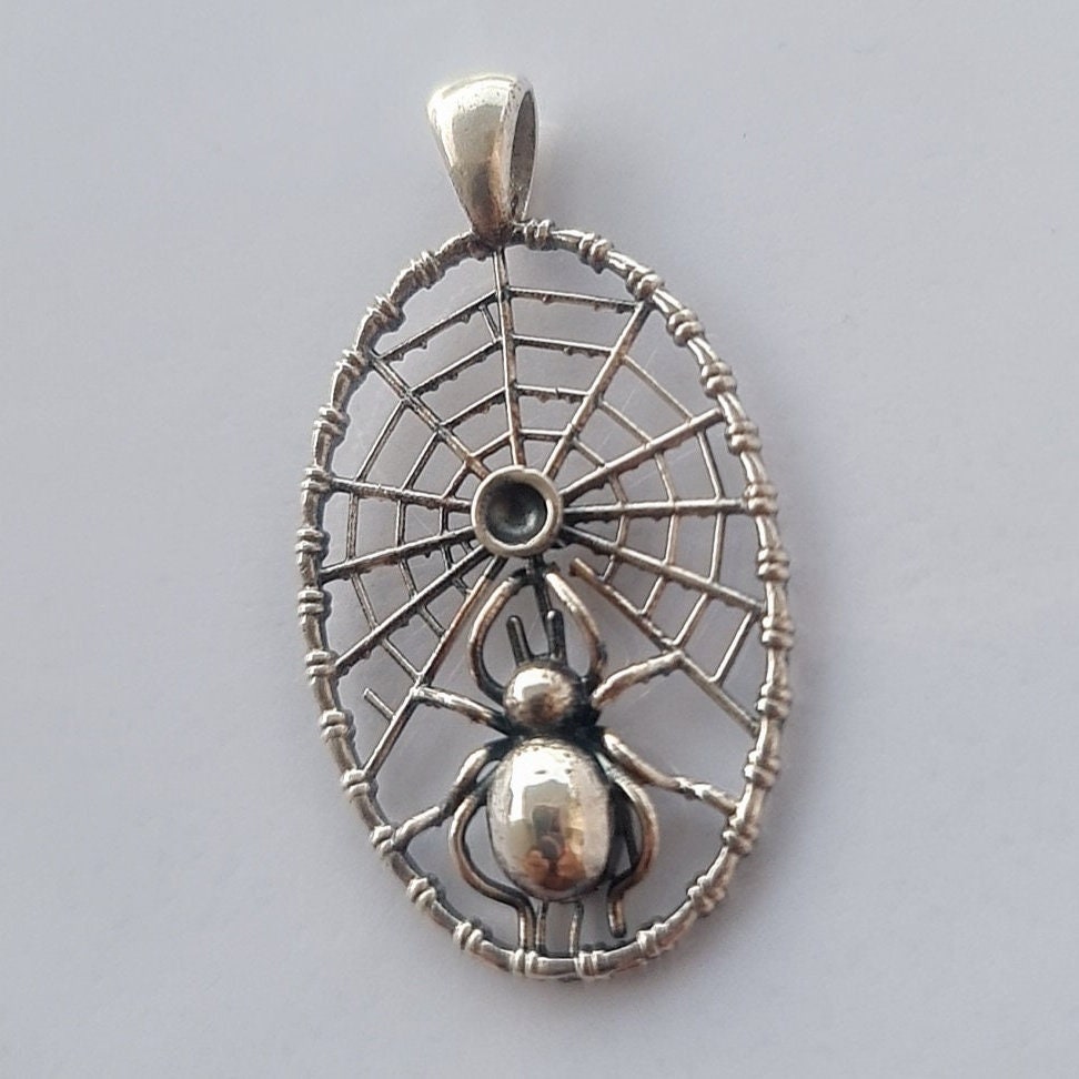 Handmade Sterling Silver Spider Web Pendant: Gothic Insect Jewelry