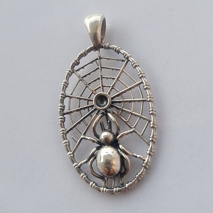 Handmade Sterling Silver Spider Web Pendant: Gothic Insect Jewelry