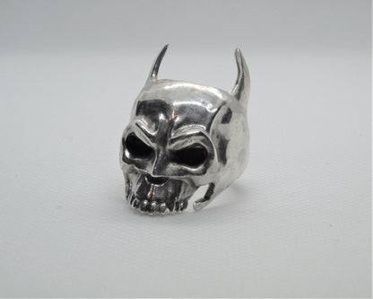 Handmade 925 Silver Bat Skull Ring: Gothic Biker Accessory