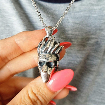 Japanese Masked Ninja Skull Pendant: 925 Sterling Silver Gothic Necklace