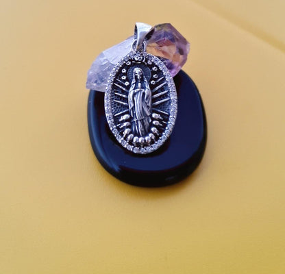Sterling Silver La Santa Muerte Pendant: Gothic Zircon Skull Amulet