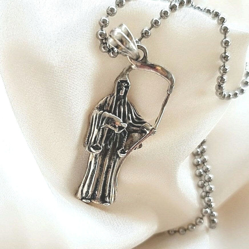 Handmade Gothic Santa Muerte 925 Silver Pendant