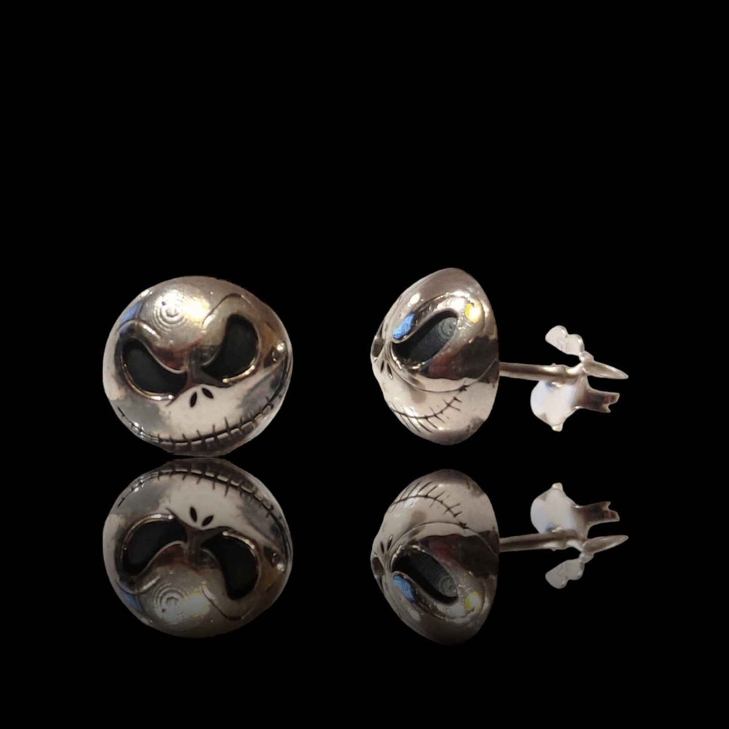 Handmade Sterling Silver Jack Skull Stud Earrings: Gothic Halloween Jewelry
