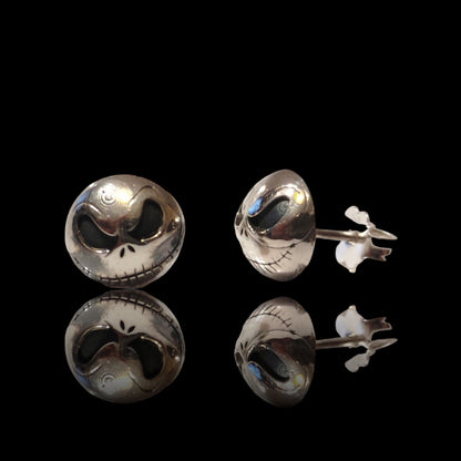 Handmade Sterling Silver Jack Skull Stud Earrings: Gothic Halloween Jewelry