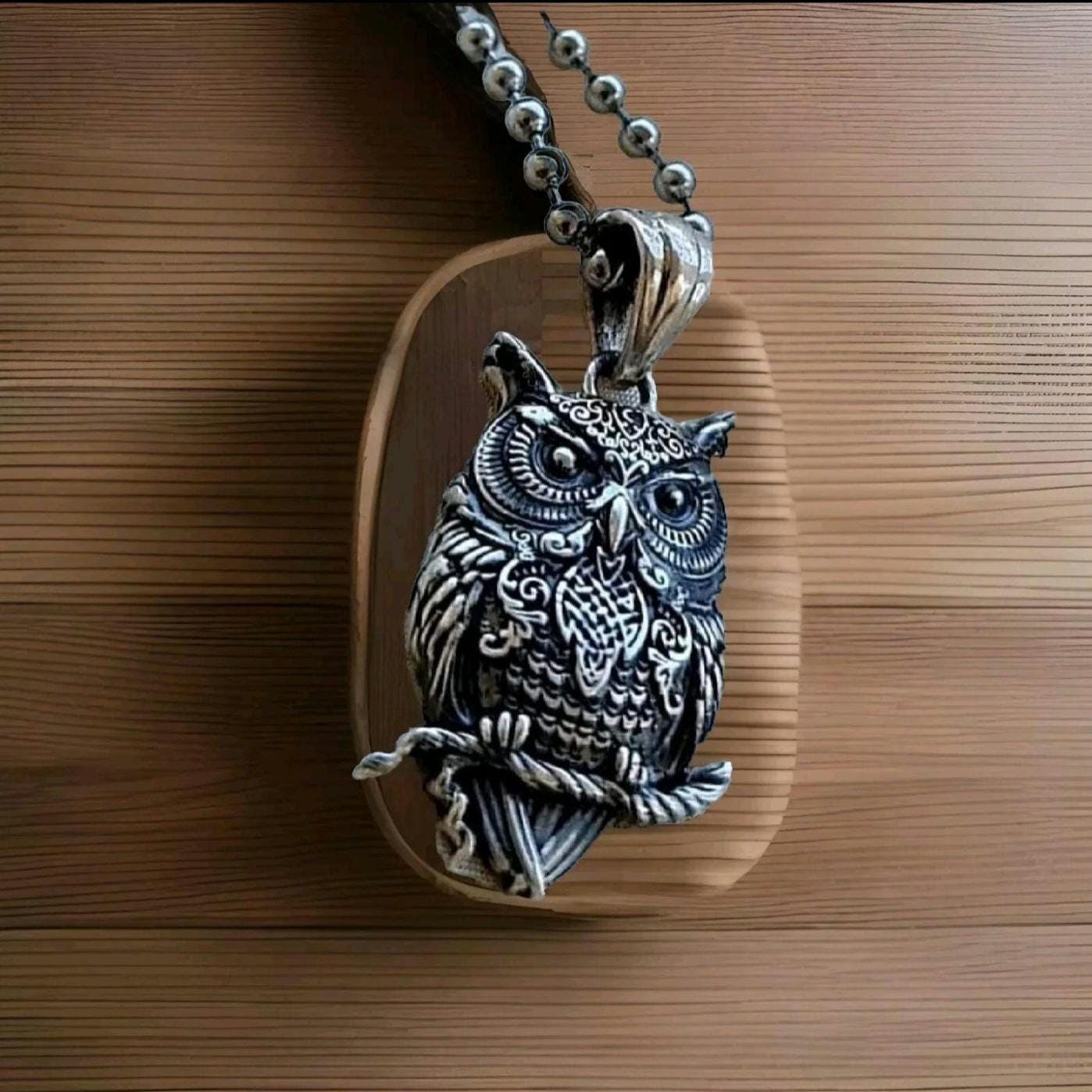 Silver Owl Pendant, Handmade Bird Necklace for Men and Women, Unique Animal Charm,