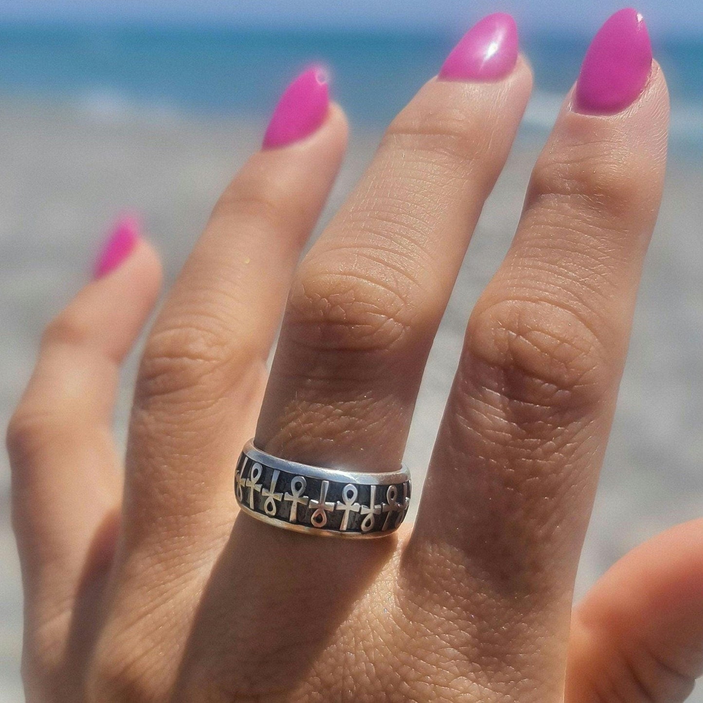 Handmade Sterling Silver Ankh Ring: Egyptian Key of Life Symbol