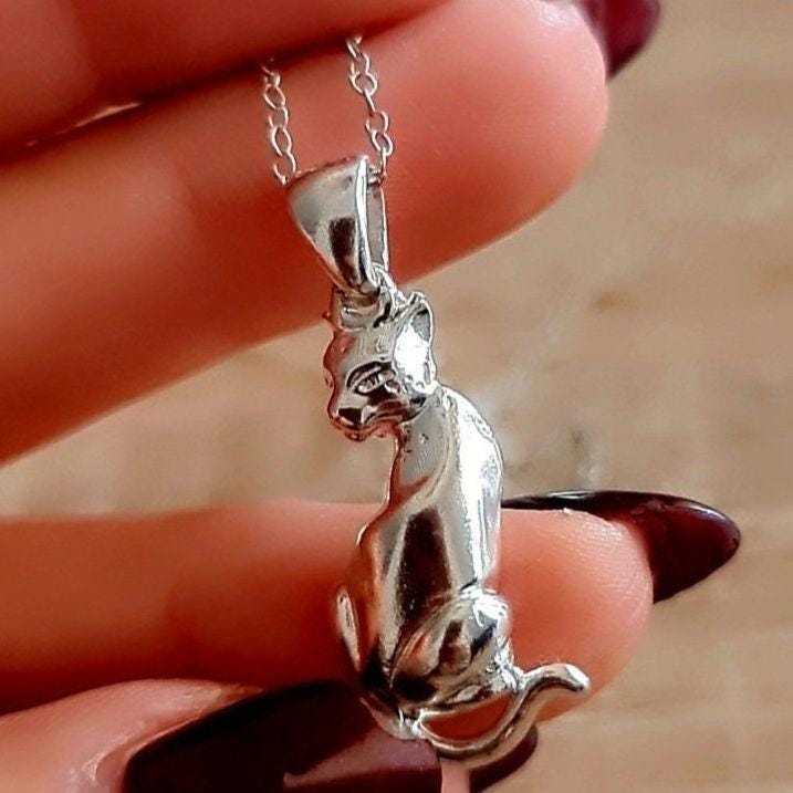 Handcrafted Sterling Silver Cat Pendant: Animal Lover Jewelry