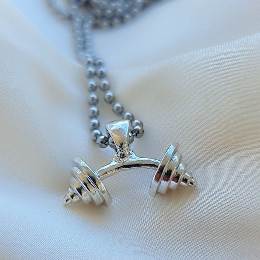 Handmade Silver Barbell Pendant: Fitness Motivation Jewelry