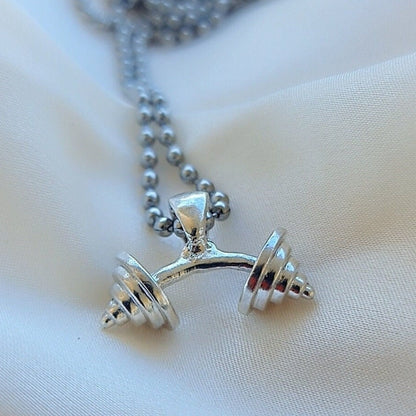 Handmade Silver Barbell Pendant: Fitness Motivation Jewelry