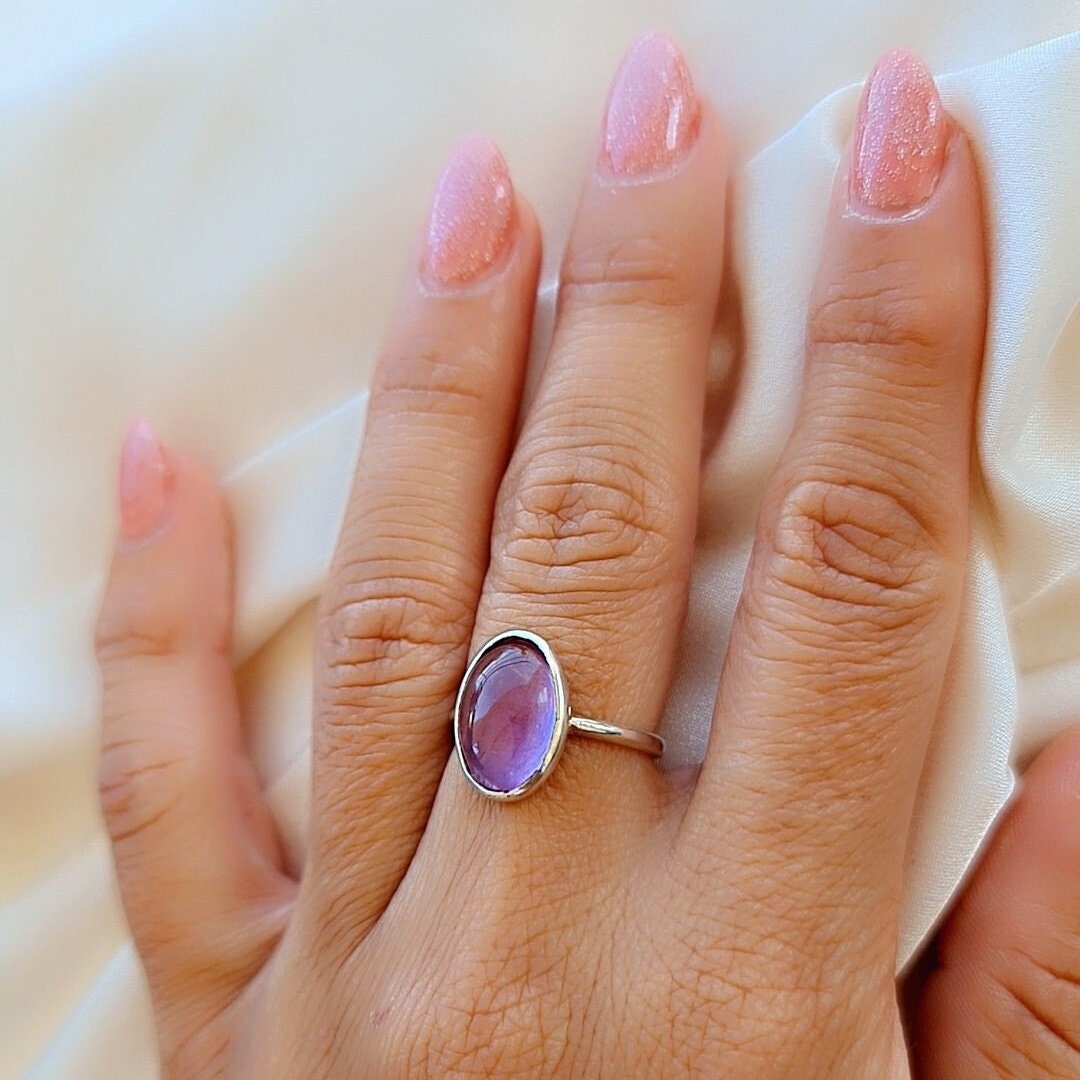 Handmade Oval Amethyst Ring: 925 Sterling Silver, February Birthstone
