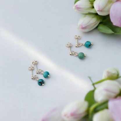 Natural Turquoise Sterling Silver Dangle Earrings – Handmade Boho Gemstone Jewelry December birthstone
