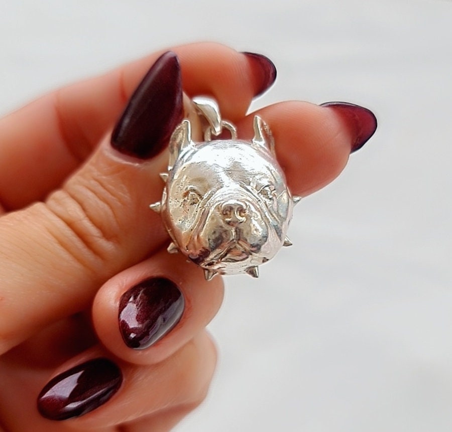 Handmade Sterling Silver American Pit Bull Pendant: Bold Dog Lover Gift