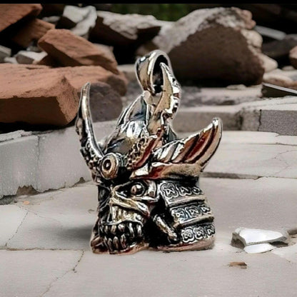 Handmade Sterling Silver Iron Maiden Senjutsu - Samurai Skull Pendant: Rocker Biker Jewelry