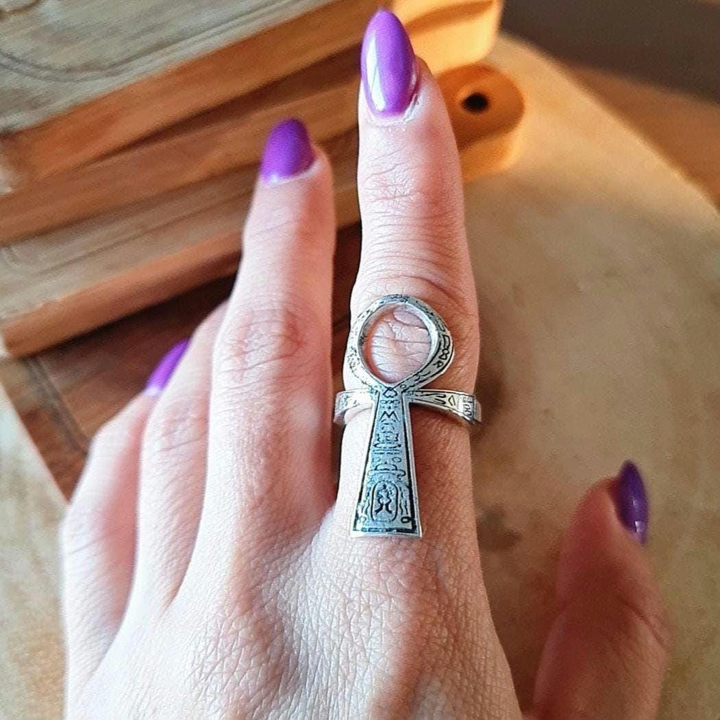 Handmade Sterling Silver Ankh Ring: Egyptian Key of Life Jewelry